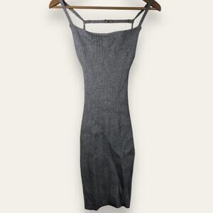 Baddieville Gray Ribbed Knit Fitted Party Dress Open Back Medium